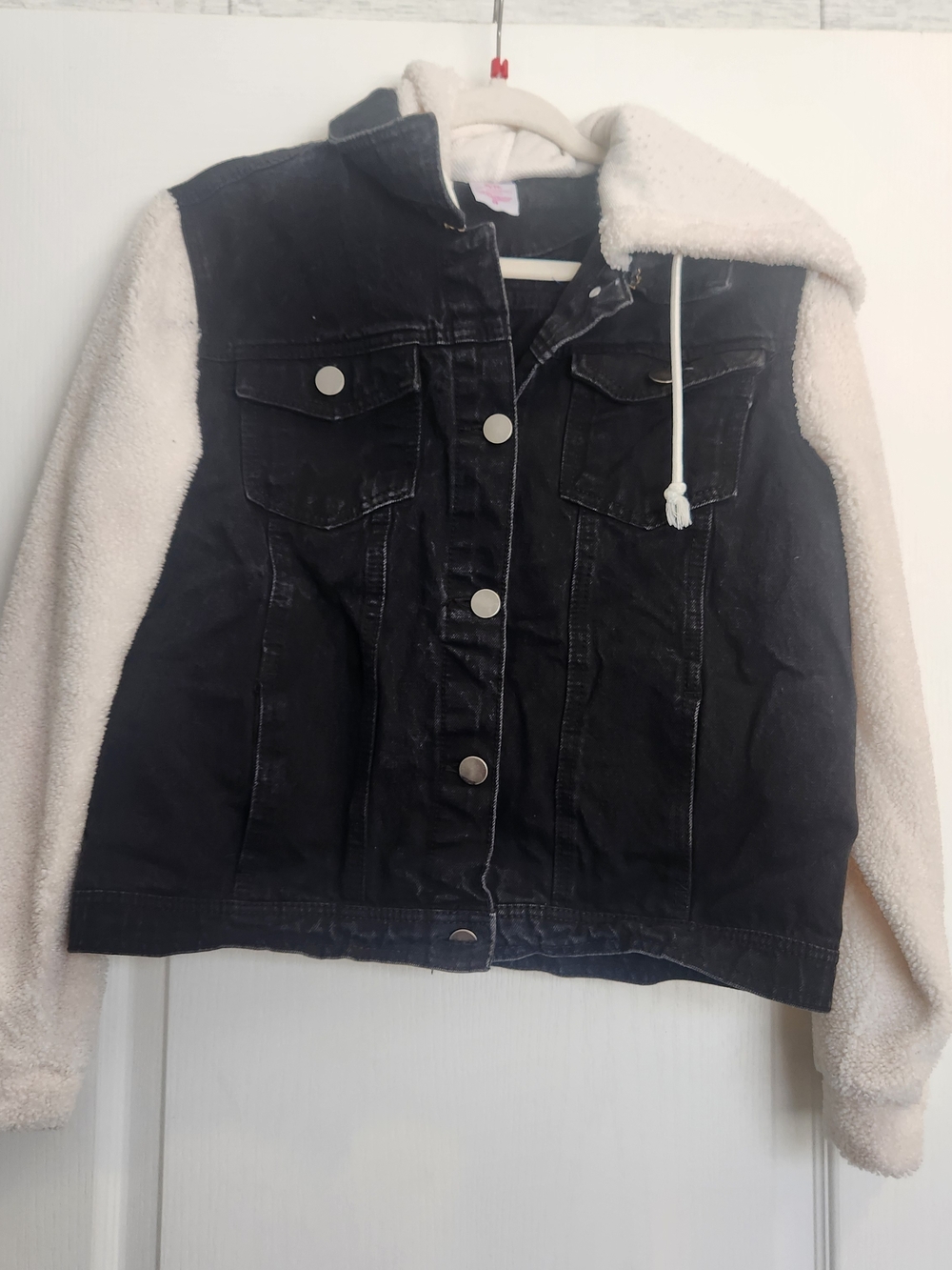 No Boundaries Black Denim Jacket with Cream Sherpa Sleeves XL Euc